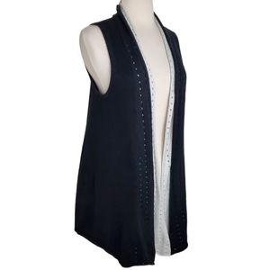 Neiman Marcus Exclusive Silk Cashmere Long Open Front Cardigan Vest Black Sz S